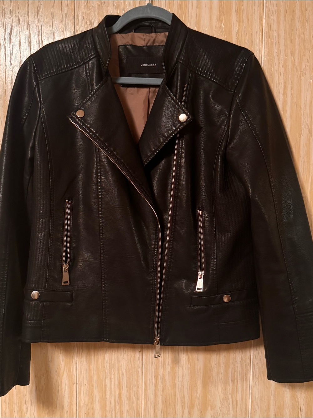 Vero Moda Black Faux Leather Asymmetrical Zip Jacket